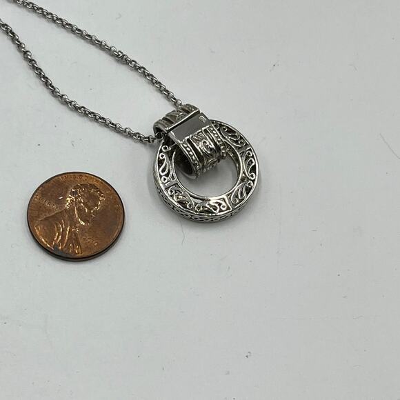 Sterling Silver 925 Filigree Scrollwork Spinner Pendant Fidget Chain Necklace - Picture 5 of 8